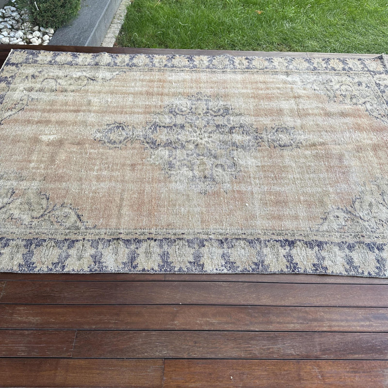 Authentique tapis turc Oushak de grande taille pour un décor de chambre à coucher avec un design rétro brun et un confort moelleux