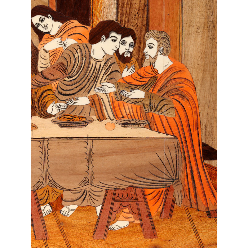 Hand-Carved "The Last Supper" 3D Wood Inlay Wall Art, 36-Inch for Spiritual Home Decor