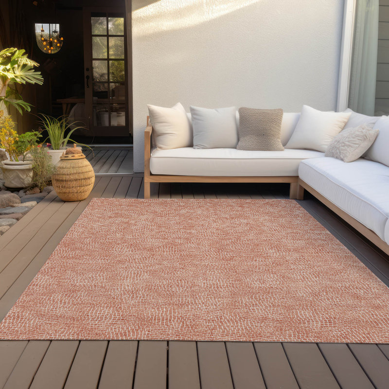 Copper Rectangular Synthetic Outdoor Rug with Stain Protection