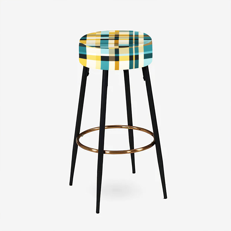 Ensemble de 2 tabourets de bar écossais jaune à motif vichy chic