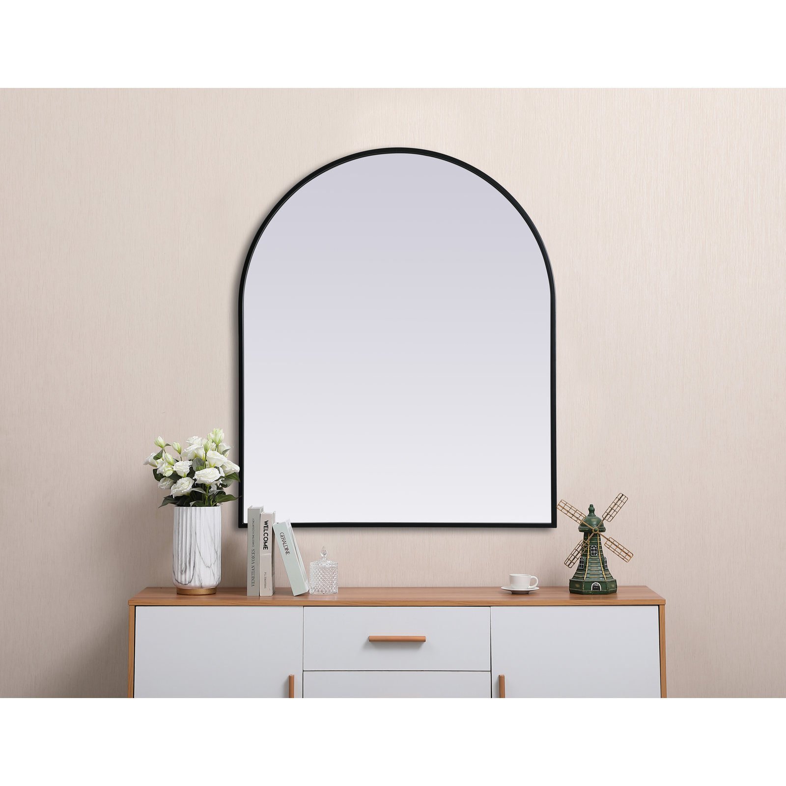 Sabine Metal Arch Wall Mirror, Black, 36" x 30"