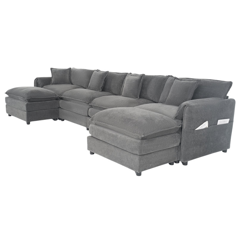 Canapé modulaire modulaire en chenille en U, grand canapé de style nuage de 145 po pour grands salons, gris foncé