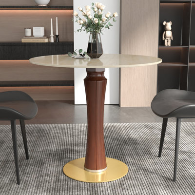 3-Piece Modern Round Sintered Stone Conference Table Set With 2 Leather Chairs