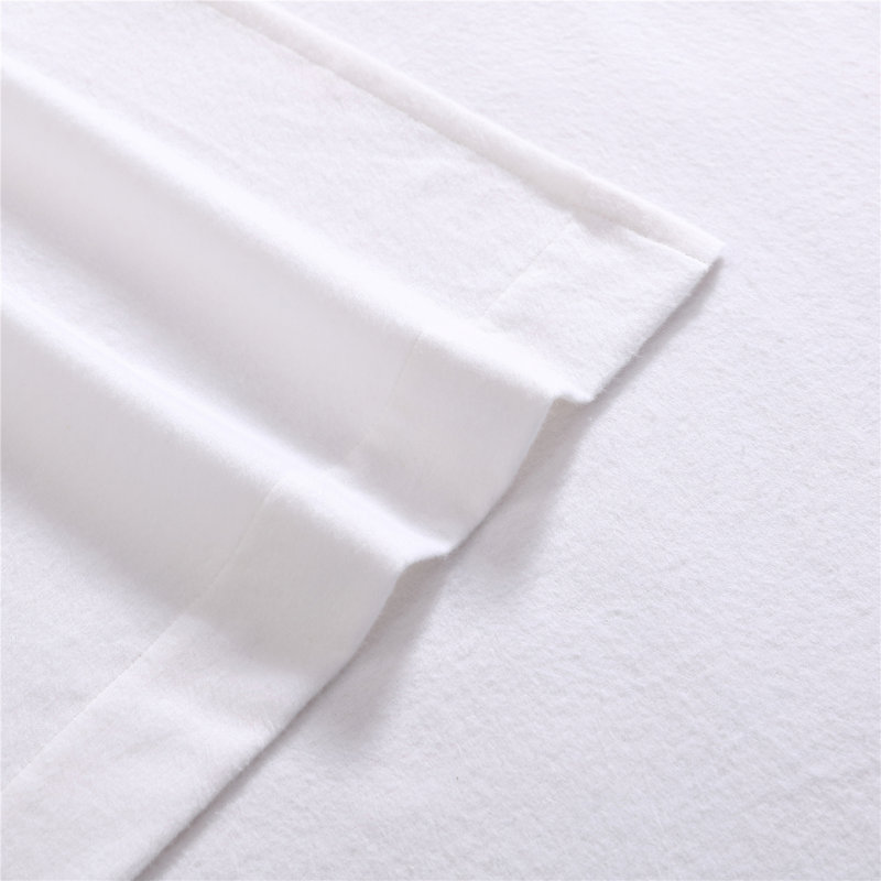 Ensemble de draps en flanelle de coton brossé, Ensemble de draps pour lit double avec 2 taies d'o, Blanc uni