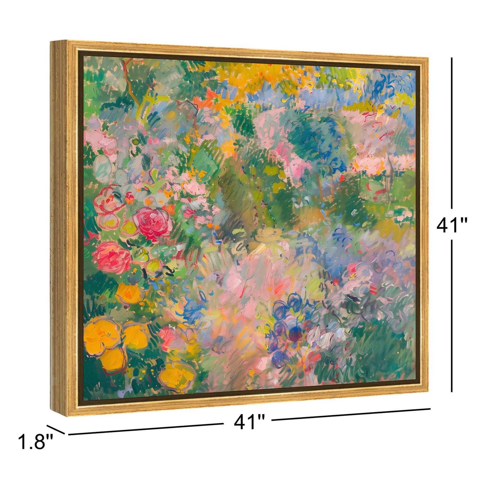 Vintage Flowers "Hues of Happiness I" Print, 41" H x 41" W, Gold Floater Framed