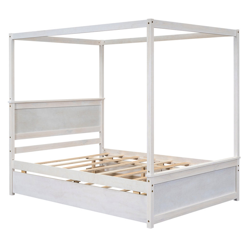 Lit à baldaquin de conception moderne avec lit gigogne et plateforme de rangement en bois efficace