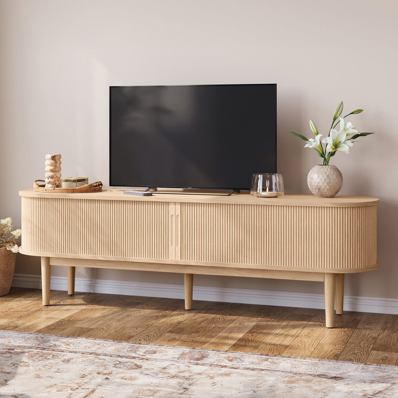 Meuble télé pour téléviseur de 75 po ou moins Leathia, Bois de chêne