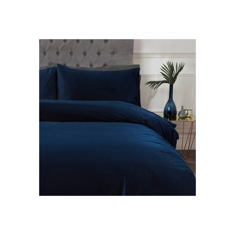 Nyle Polyester Solid Colour Duvet Cover Set with Pillowcases Included, Super King Duvet Cover + 2 Standard Pillowcases, Navy