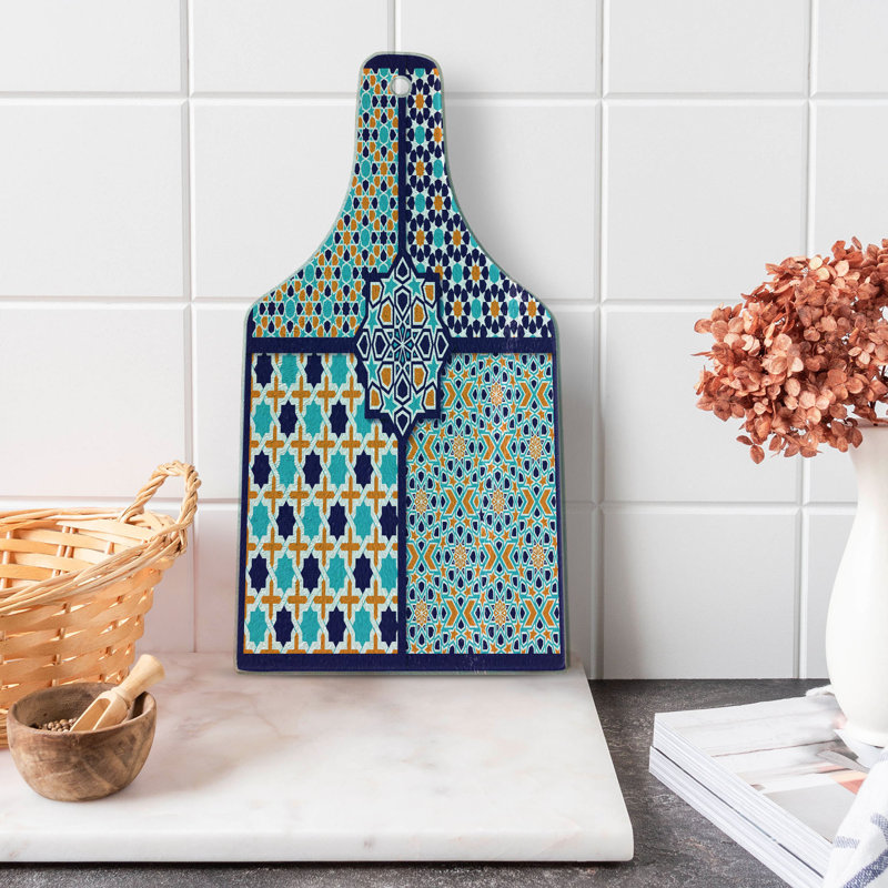 Ambesonne Orient Tempered Glass Cutting Board Mosaic Eastern Pattern Blue Orange White