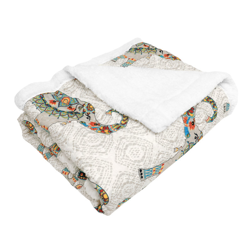 Colorful Bohemian Elephant Print Sherpa Throw Blanket