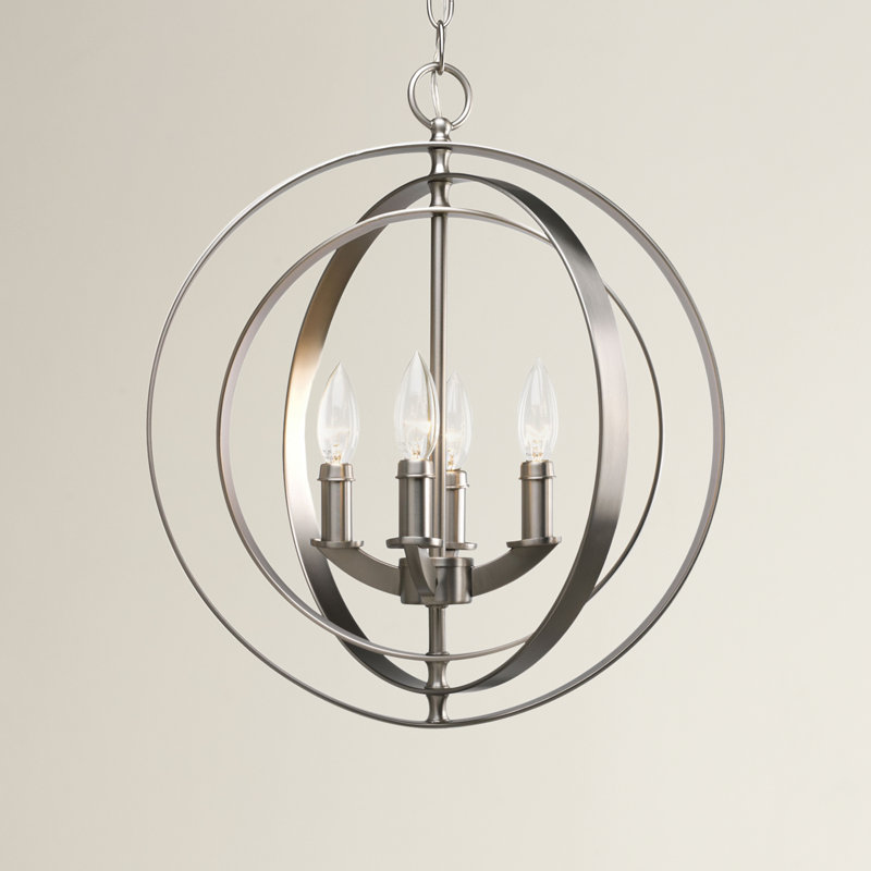 Luminaire suspendu de style sphère unique à 4 lumières Morganti, Argent brossé