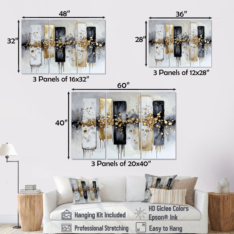 Abstrait abstrait, "Golden balance II" - Art abstrait mural, Toile tendue, H 28 po x l 36 po, Ne s’applique pas