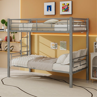 Twin Over Twin Metal Bunk Bed For Kids Boys Girls,Metal Structure Bedframe With Ladders & Guardrail,Convertible 2 Beds,No Spring Box Required