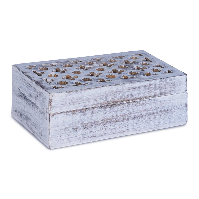  Mela Artisans Trellis Handcrafted Box in Distressed White - Medium, 3" H x 7.5" W x 4.5" D, Distressed White