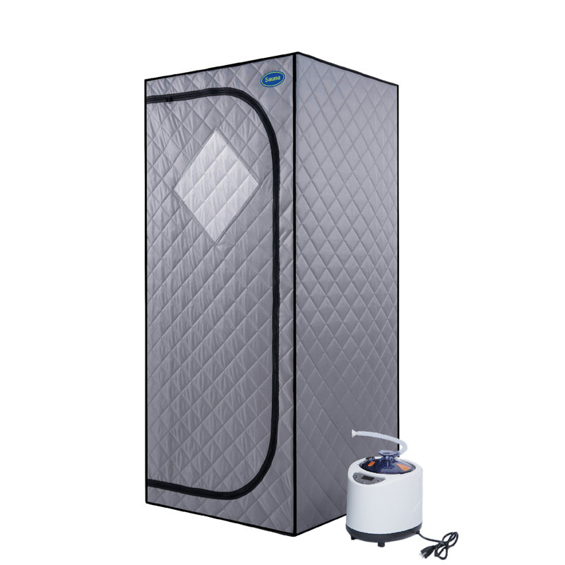 Tente de sauna à vapeur grise portative pleine grandeur - Spa personnel, avec générateur de vapeur, télécommande, fauteuil pliable, minuterie et raccord de tuyau en PVC Facile à installer. Chauffage rapide, avec certification FCC