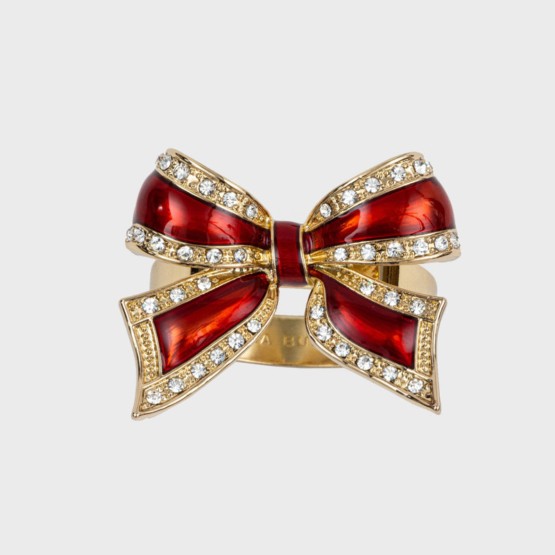 Enamel Bow Skinny Napkin Rings, Red/Shiny Gold
