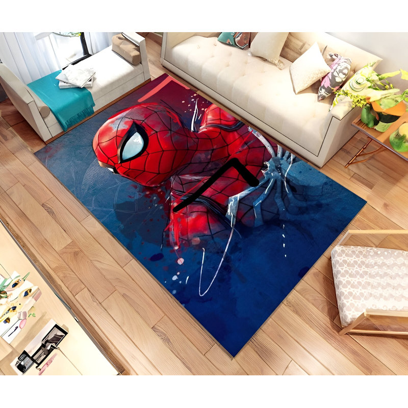Tapis rectangulaire en chenille tricoté à la main en rouge / bleu