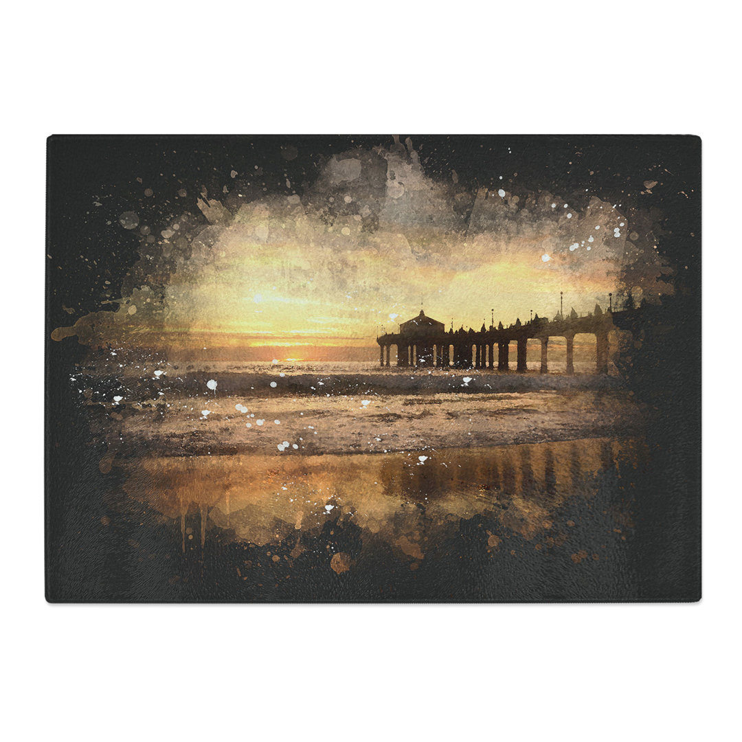Tempered Glass Sunset Behind the Pier Chopping Board