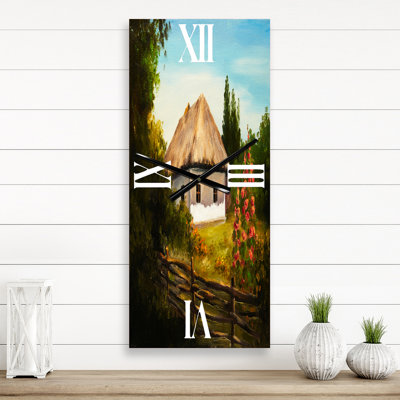 Maison sur la montagne avec des fleurs en fleurs II - Horloge murale traditionnelle
