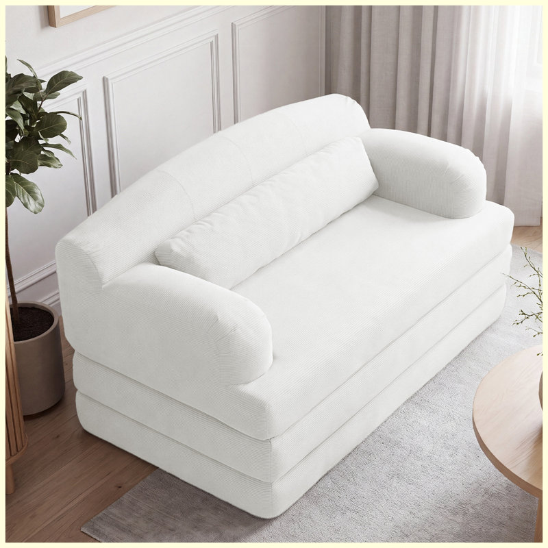 Causeuse convertible 2 places en velours côtelé Canapé-lit futon convertible (beige), L 57,09 po, White Corduroy