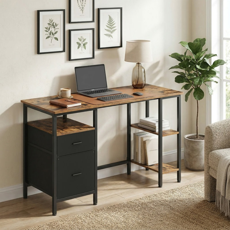 Adjustable Computer Desk, Rustic Brown/Matte Black