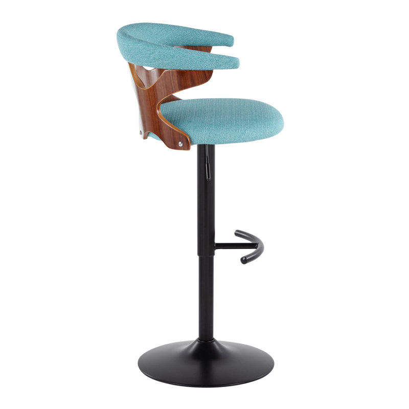 Light Blue Adjustable Swivel Barstool with Wood and Metal Frame