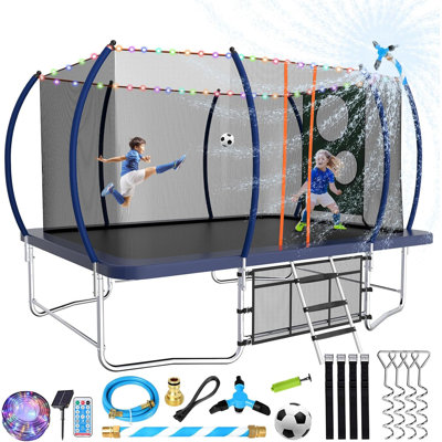 14ft Outdoor Rectangle Trampoline For Kids And Adults, Rectangular Trampoline With Curved Poles