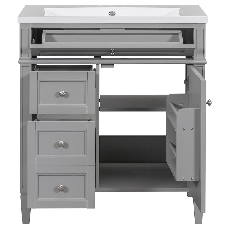 Elouan 30.01'' Single Bathroom Vanity with Solid Wood Top, Gray