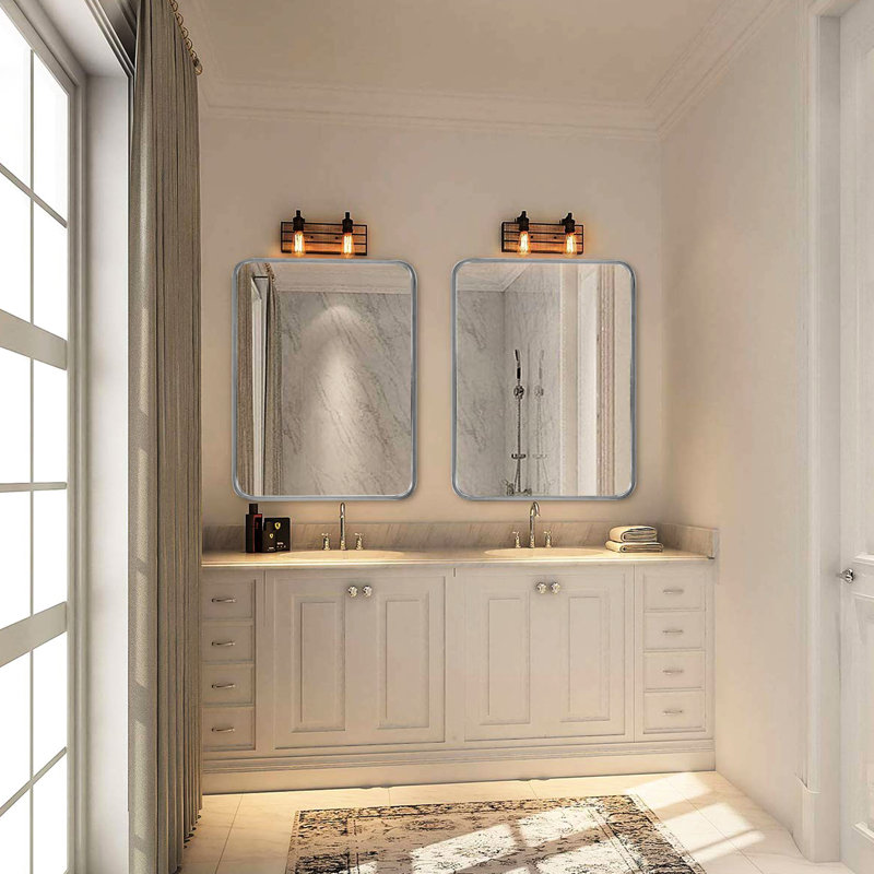Miroir de salle de bain rectangulaire 22 x 30 pouces à cadre argenté - verre de 4 mm de hauteur, rouille, trousse d'installation renforcée