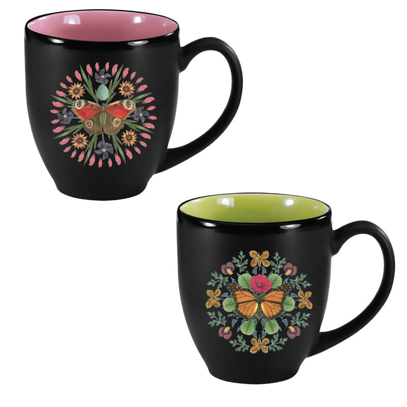 Butterfly Mandala 16 oz Bistro Mug 2 Piece Set