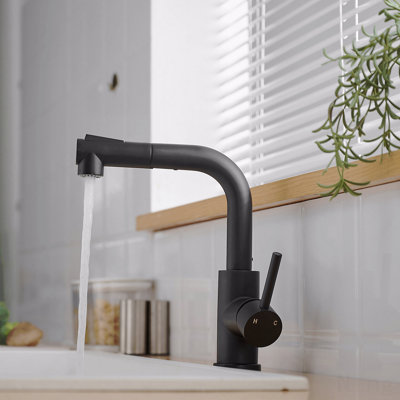 Robinet de cuisine et de salle de bain noir avec douchette extractible