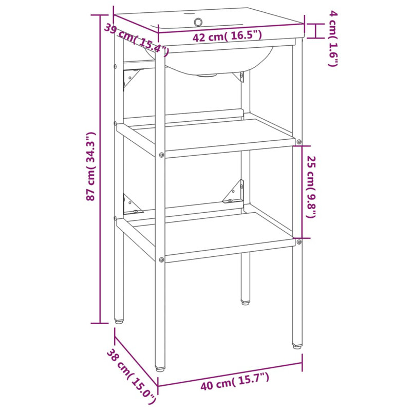 vidaXL Washbasin Frame with Basin Black, White Iron Regular