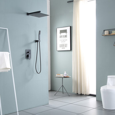 12" Rain Shower System with Handheld Spray Shower, Wall-Mounted, Dual Function, Matte Black