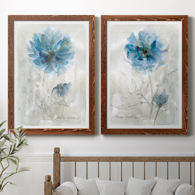 Dahlia - ensemble de 2 reproductions d'art, Pas de tapis, H 31,5 po x l 47 po x P 1,5 po, Toile avec cadre érable