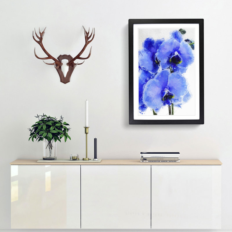 Orchid Flowers in Abstract - Picture Frame Painting Print, 65cm H x 48cm W x 2cm D, Black Framed