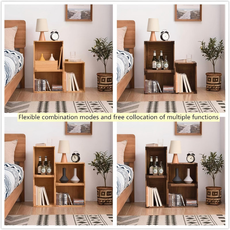 Cube de rangement empilable en bois avec poignées, bac ouvert