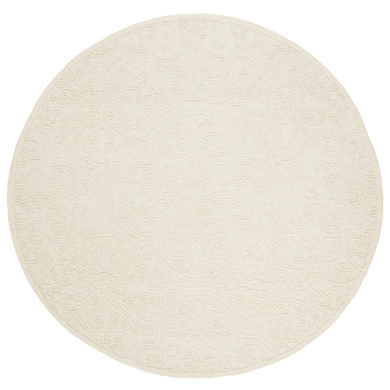 Tapis Marys Trace en laine et coton, tissÃ© Ã  la main, Rond 6 pi, Ivory