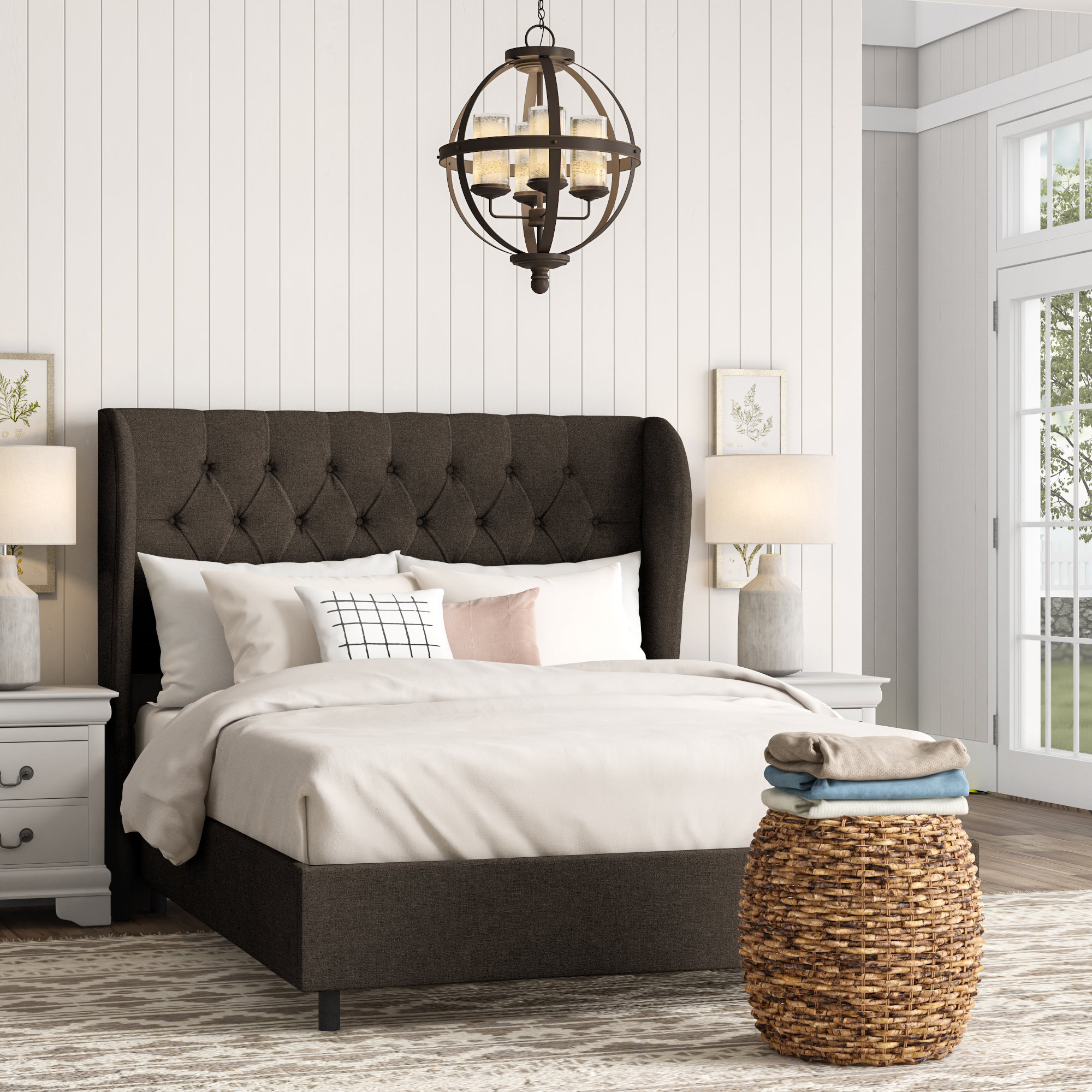Tomey Upholstered Wingback Bed, Twin, Classic Chocolate Velvet