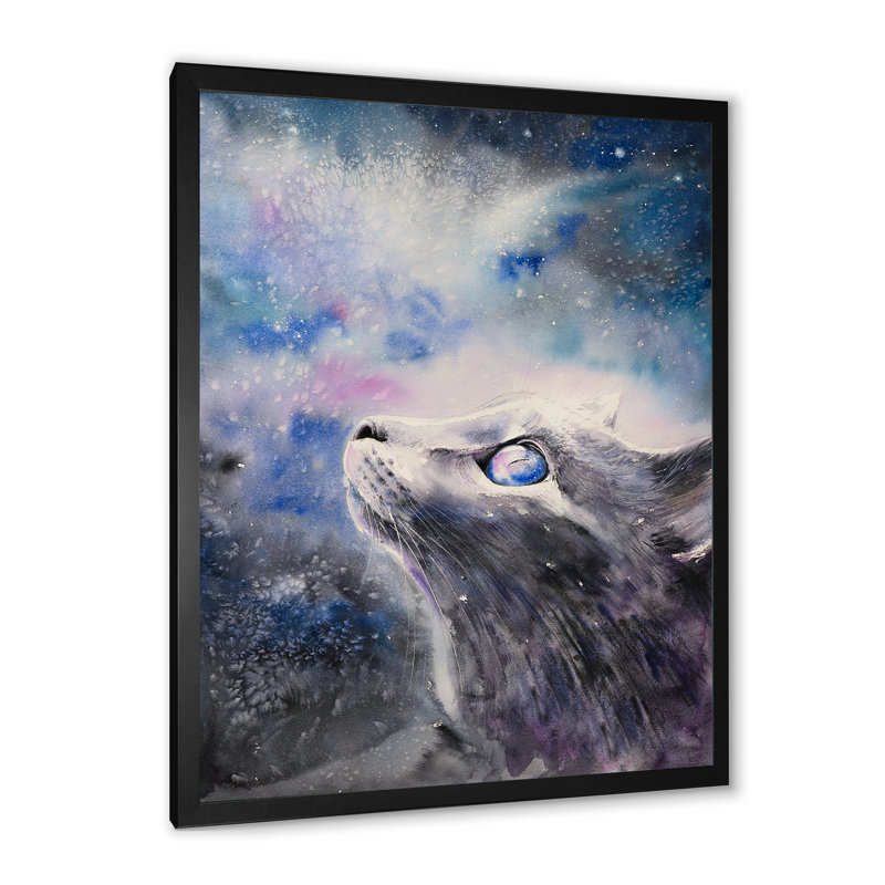 «Blue Cat In Futuristic Galaxy», reproduction d'art sur toile traditionnelle, H 20 po x l 12 po x P 1 po