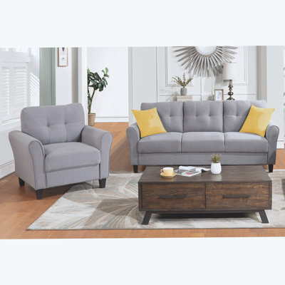 Marucci Modern Living Room Sofa Set Linen Upholstered Couch Furniture For Home Or Office ,Light Grey-Blue,(1+3-Seat) -  Red Barrel StudioÂ®, 14152F9B48944D428C915B1E7D893BD8