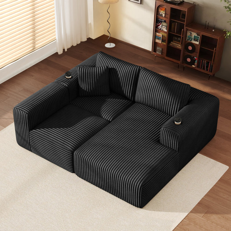 3 Seater Sofa & Chaise, Right Hand Facing, Black