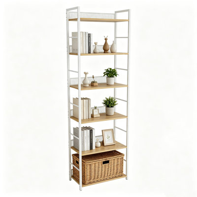 6 Tier Bookshelf, Tall Bookcase with Metal Frame and Wood Shelves, Industrial Storage Organizer Rack