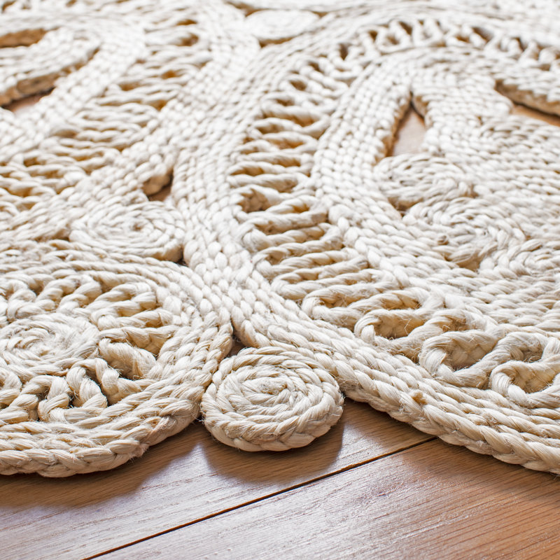 Tapis en jute tissé à la main en fibre naturelle, Rond 4 pi