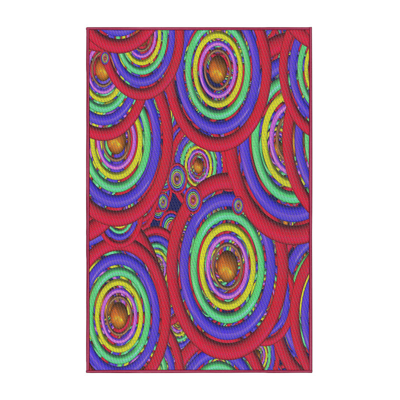 Tapis rose/bleu à motifs, Rectangle 3 pi x 5 pi