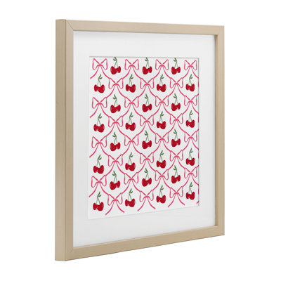 Joli motif de cerises et d'arcs encadrés sous verre, design par Lucille Price