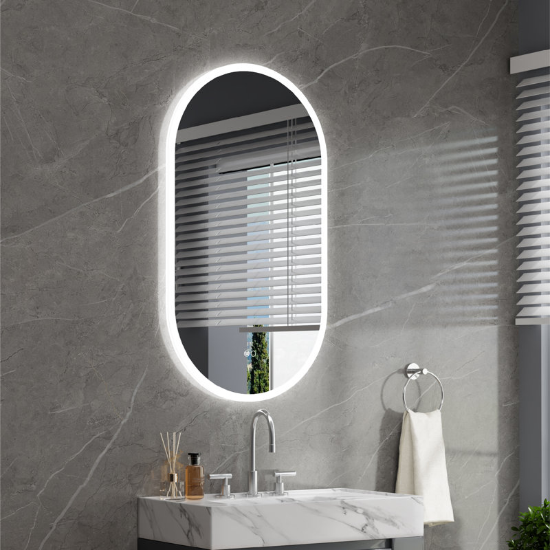 Miroir mural de salle de bain l 20 "x H 36" avec diffuseur en PMMA et fonction mémoire