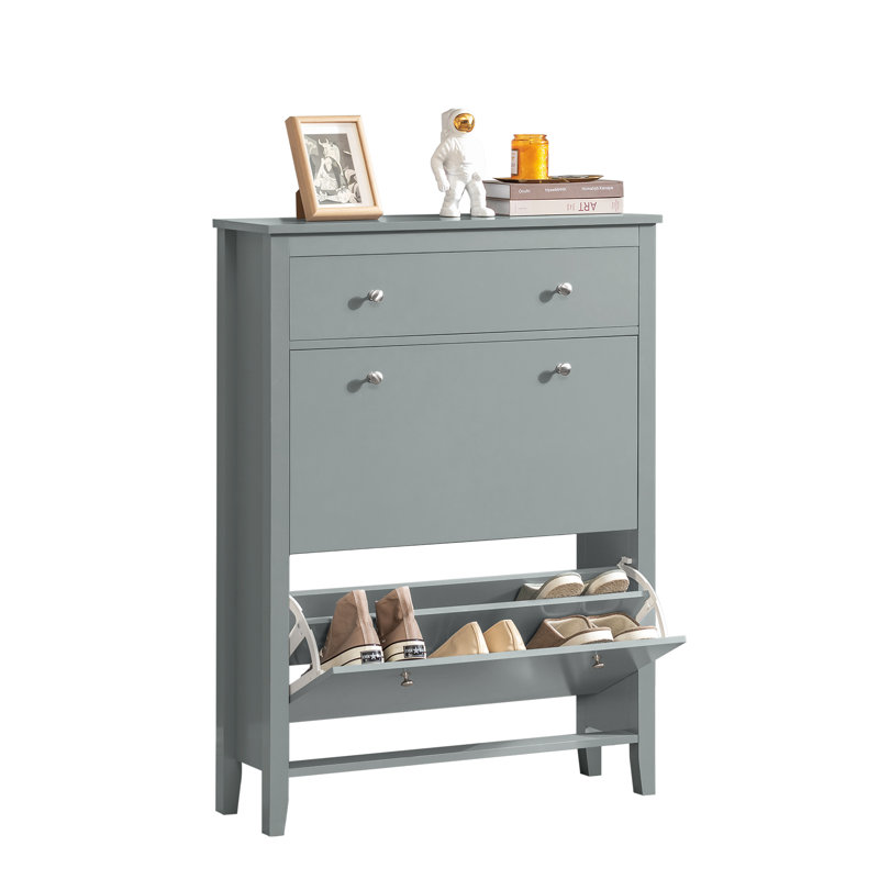 12 Pair Shoe Storage Cabinet, Heather Grey