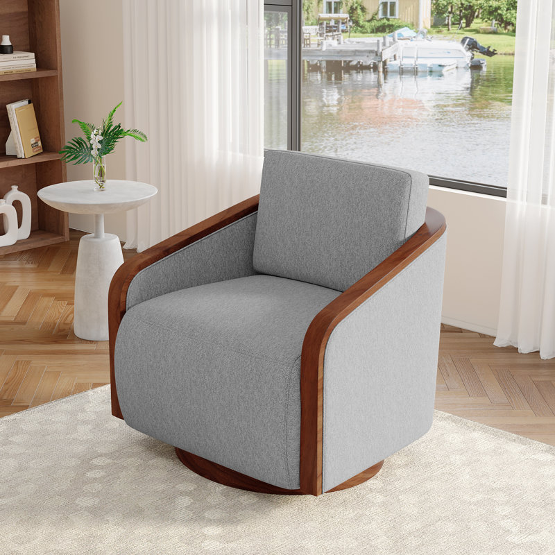 Upholstered Swivel Barrel Chair, Light Grey