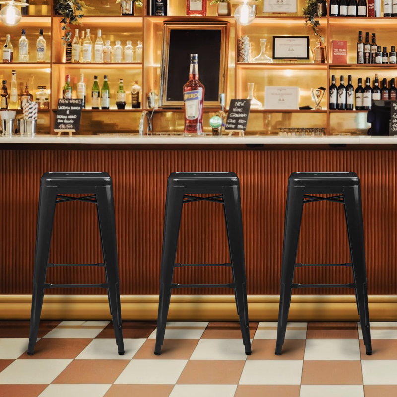 Jonnae Stackable Metal Bar Stools, Backless Counter Height Barstools Dining Chairs with Square Seat, White