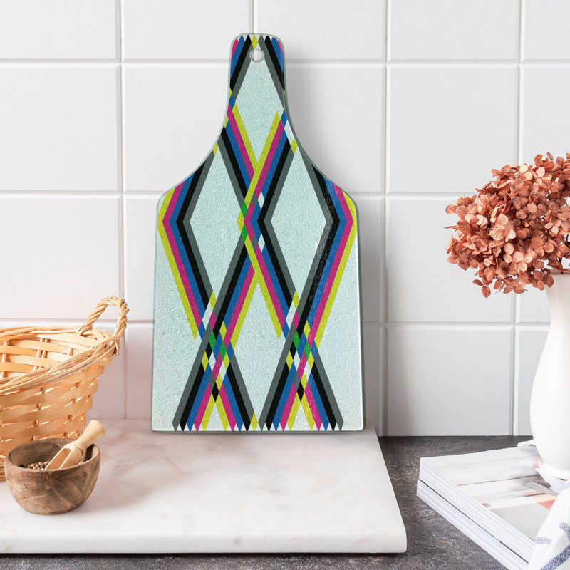 Ambesonne Psychedelic Tempered Glass Cutting Board Zigzag Colorful Multicolor